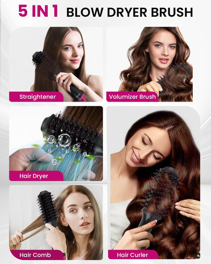 Cepillo Secador de Pelo, Secador de Pelo con Cepillo 4 en 1, Estilo con Aire Caliente, Cepillo para Secado y Volumización con Tecnología Iónica | Barril Ovalado de Titanio | Secado con Soplado