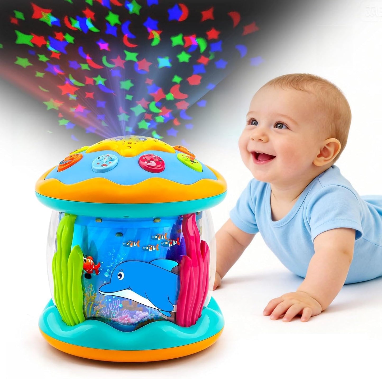 Juguetes para bebés de 6 a 12 meses, proyector musical giratorio con luz boca abajo, juguetes para bebés de 0 a 6, 3 a 6 meses, juguetes para gatear para acuarios de 4, 5, 6, 7, 8, 9, 12 a 18 meses