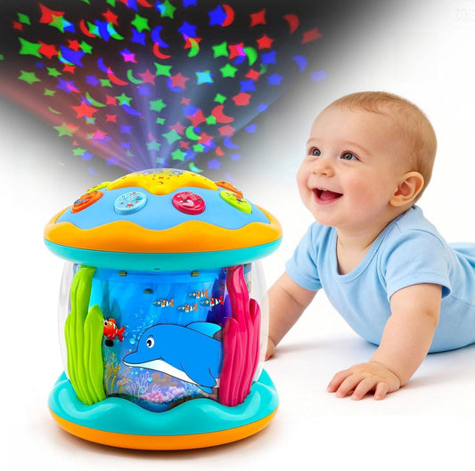 Juguetes para bebés de 6 a 12 meses, proyector musical giratorio con luz boca abajo, juguetes para bebés de 0 a 6, 3 a 6 meses, juguetes para gatear para acuarios de 4, 5, 6, 7, 8, 9, 12 a 18 meses