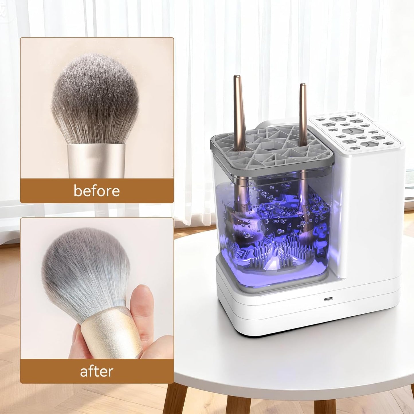 Limpiador y secadora de brochas de maquillaje eléctrico 5 en 1, herramienta de limpieza automática portátil de cepillos cosméticos USB con cepillo de silicona de limpieza profunda para pinceles de