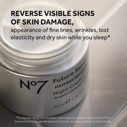 No7 Crema de noche Future Renew Damage Reversal - Hidratante facial antienvejecimiento - Infundido con tecnología peptídica para revertir los signos visibles de daño - Reparación de barrera cutánea