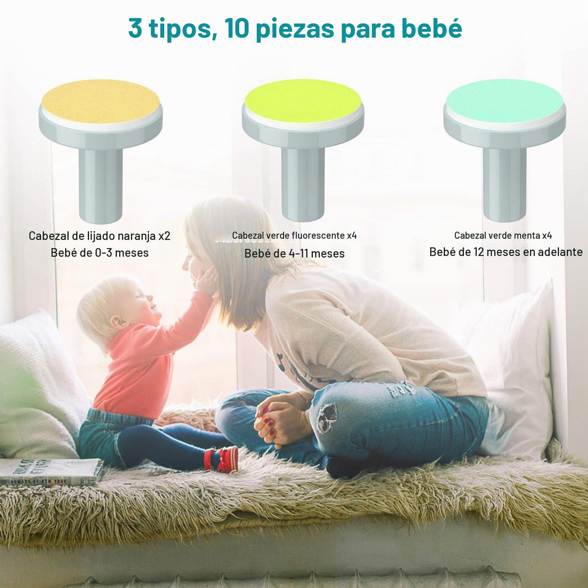 Cortador de uñas eléctrico para bebés con luz LED, 10 cabezales de...