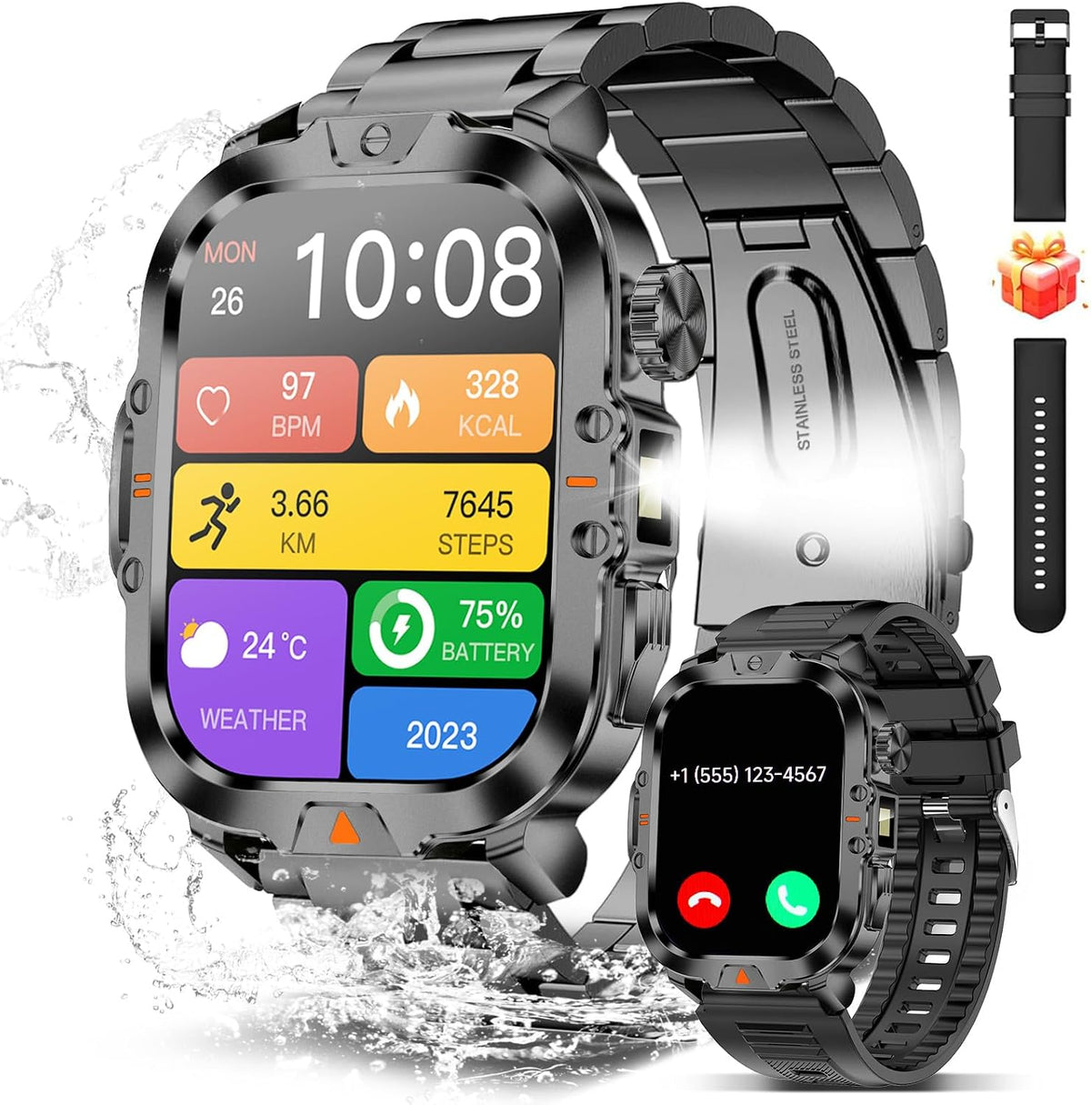 BRUBOSES Reloj inteligente para hombre, respuesta militar, con pant...