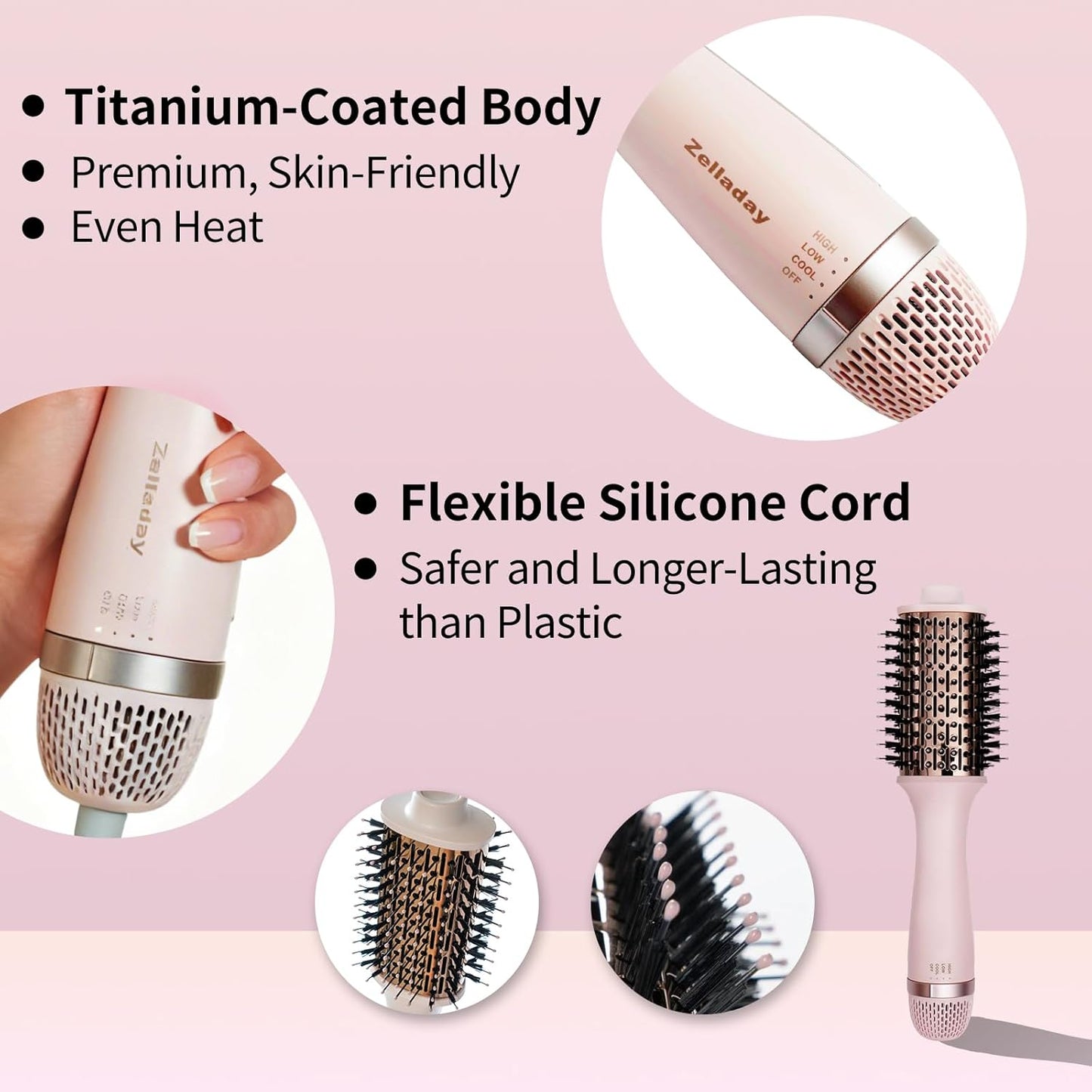Cepillo secador de pelo iónico 4.0, ligero secado 3 veces más rápido, cepillo de soplado 5 en 1 para más brillo, rizos y volumen, cepillo de titanio para cabello caliente más suave, antiencrespamiento