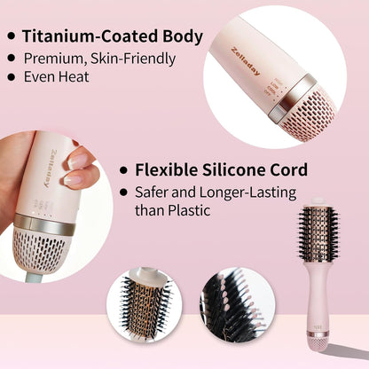 Cepillo secador de pelo iónico 4.0, ligero secado 3 veces más rápido, cepillo de soplado 5 en 1 para más brillo, rizos y volumen, cepillo de titanio para cabello caliente más suave, antiencrespamiento