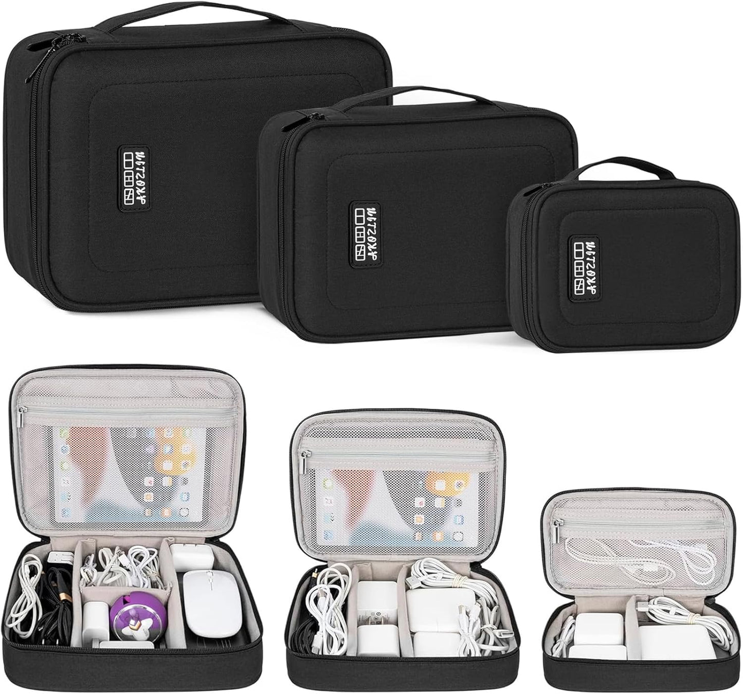 AKOZLIN Estuche organizador de cables con divisor ajustable, 3 unid...