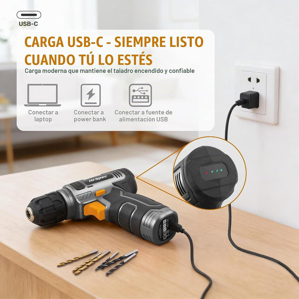 Hi-Spec Kit de herramientas con taladro inalámbrico de 8 V con caja...