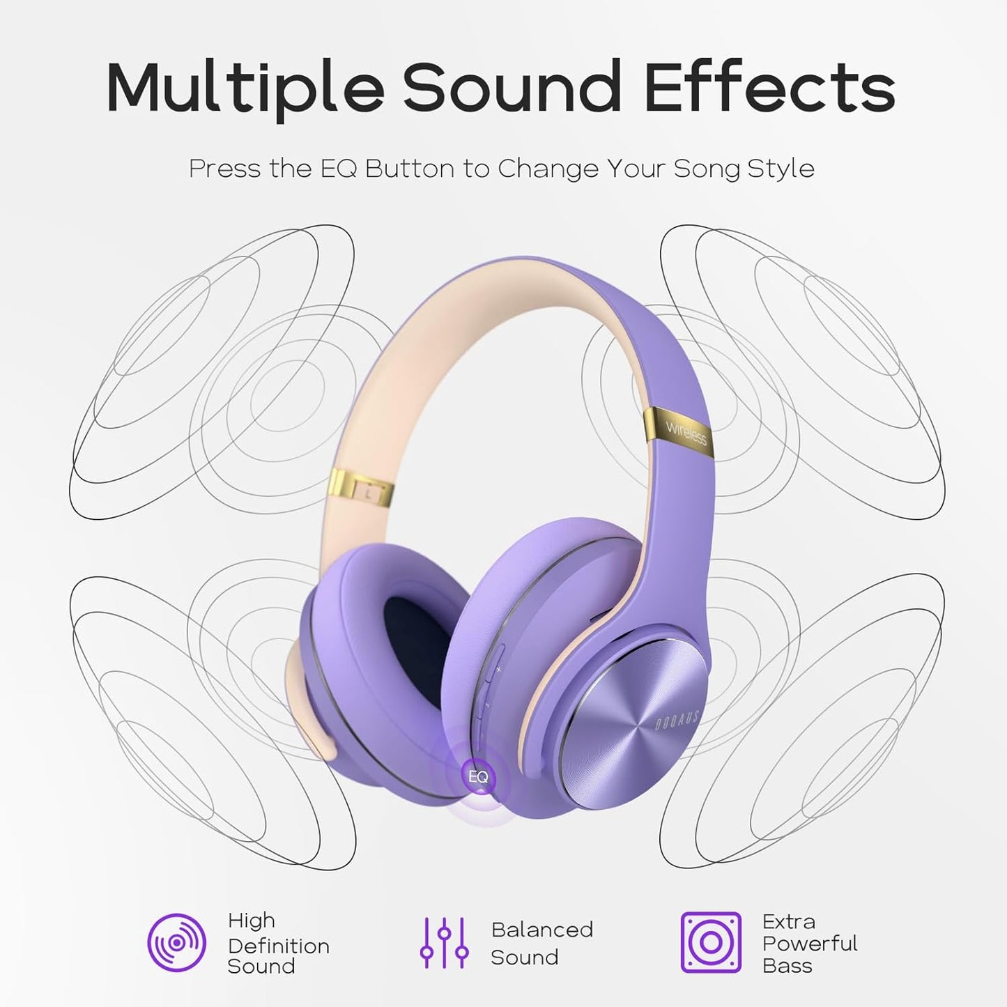 DOQAUS Auriculares Bluetooth sobre la oreja, tiempo de reproducción...