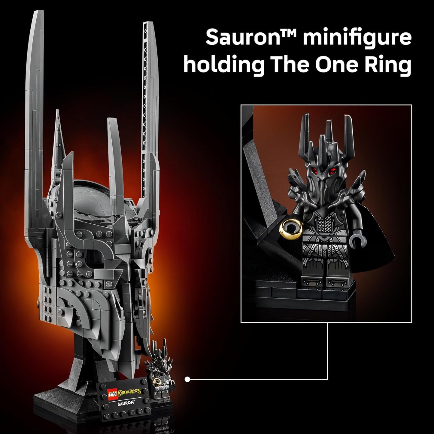 LEGO Icons The Lord of the Rings: Sauron's Helmet - Juego de construcción para adultos, mayores de 18 años - Dormitorio, oficina en casa, decoración de estante de libros, con minifigura Sauron, regalo