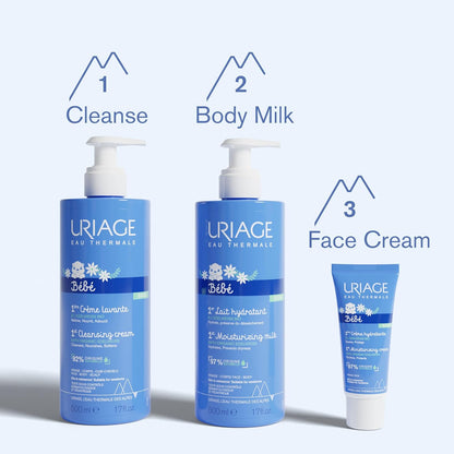 Uriage Baby Daily Loción hidratante con Edelweiss orgánico + manteca de karité, nutre, hidrata y calma la piel, no grasa, con aroma delicado, 97% de Igredients de origen natural