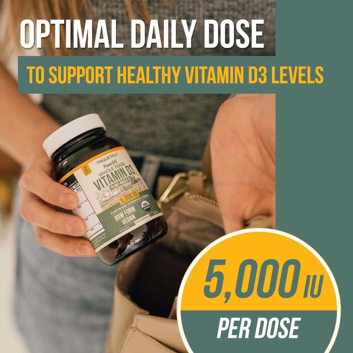 Vitamina D3 orgánica 5,000 UI \u2013 100% alimentos integrales y fo...