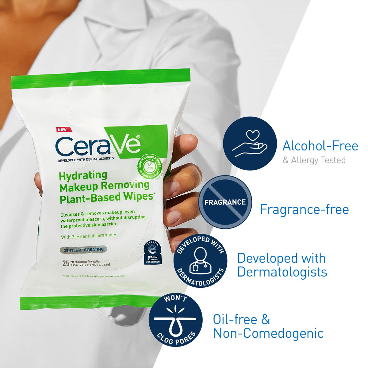 CeraVe Toallitas removedoras de maquillaje, toallitas faciales a ba...
