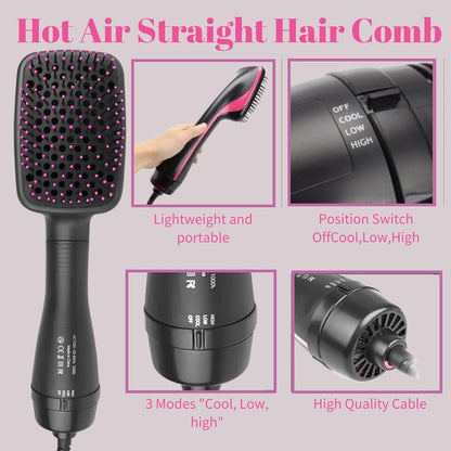 Cepillo iónico de 1 paso para alisar el cabello y secador - Herramienta de peinado de aire caliente de iones negativos para cabello liso - Todo tipo de cabello
