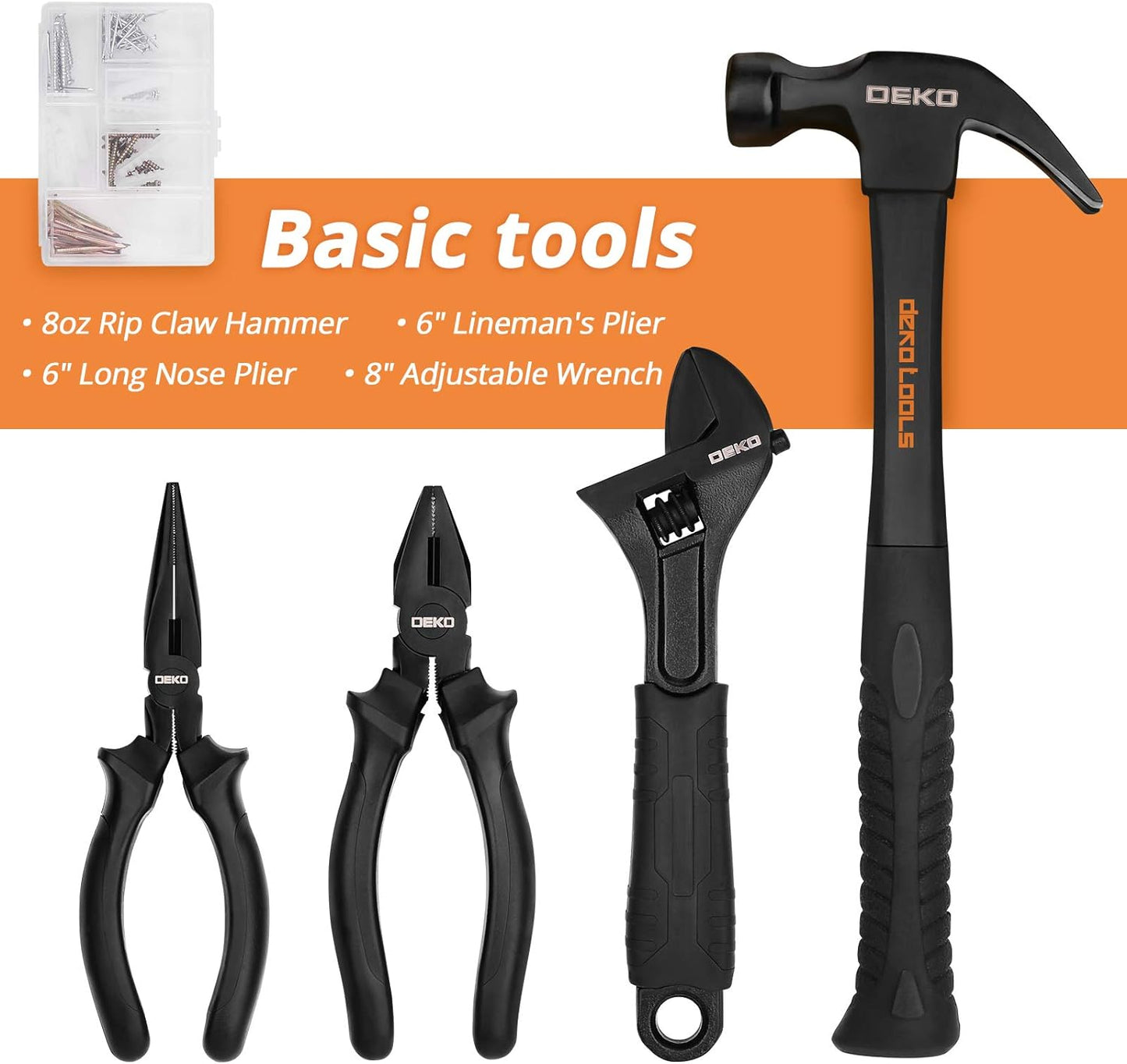 DEKOPRO Kit de herramientas manuales para el hogar general de 218 piezas, juego de herramientas profesionales de reparación de automóviles para propietarios de viviendas, juego de herramientas