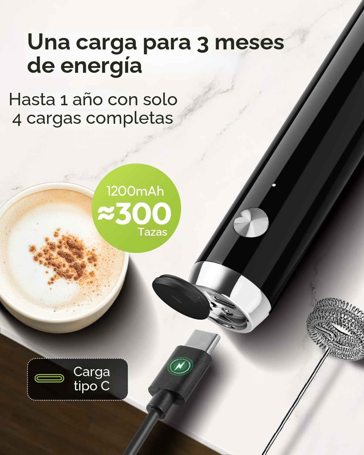 Maestri House LunaFro - Espumador de leche recargable con soporte,...