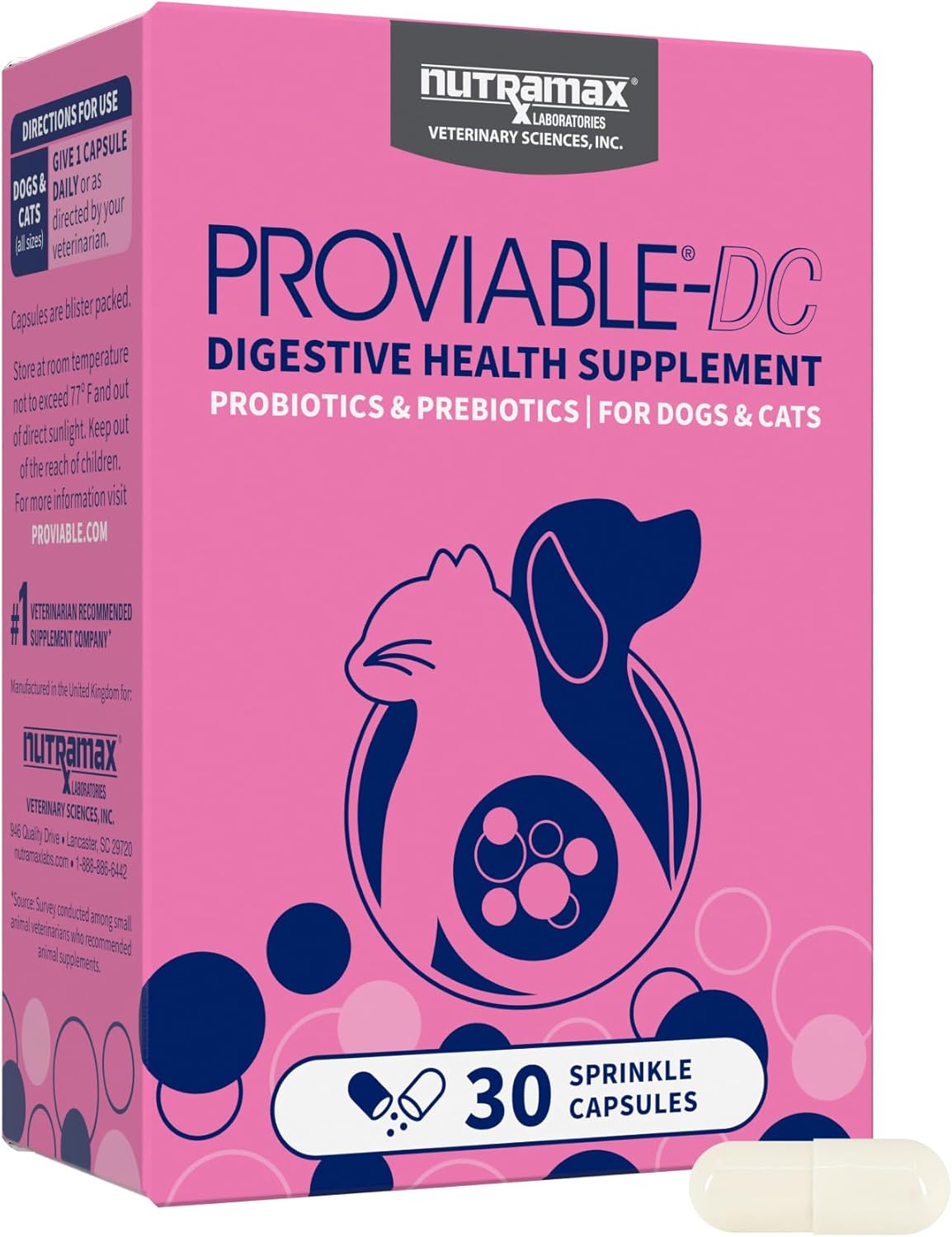 Nutramax Proviable Probióticos para Perros y Gatos, Suplemento Diar...