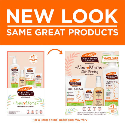 Palmer's Cocoa Butter Formula New Moms Skin Recovery Postpartum Essentials, Loción para el cuerpo (8.5 oz) + Mantequilla para lactancia (1.1 oz) + Crema para el busto (4.4 oz) + Aceite de terapia para
