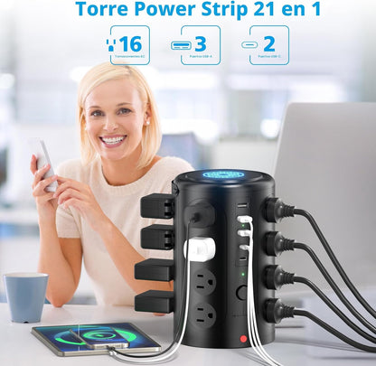 Regleta de alimentación de torre protectora de sobretensiones con 1...