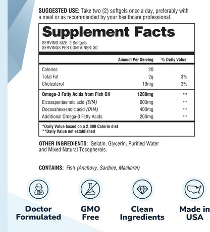 Suplementos de aceite de pescado Omega 3 para mujeres y hombres, 12...