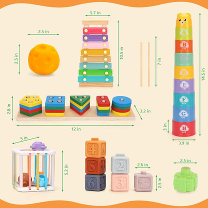 FlufiFiea Juguetes Montessori 6 en 1 para bebés de 6 a 12 a 18 mese...