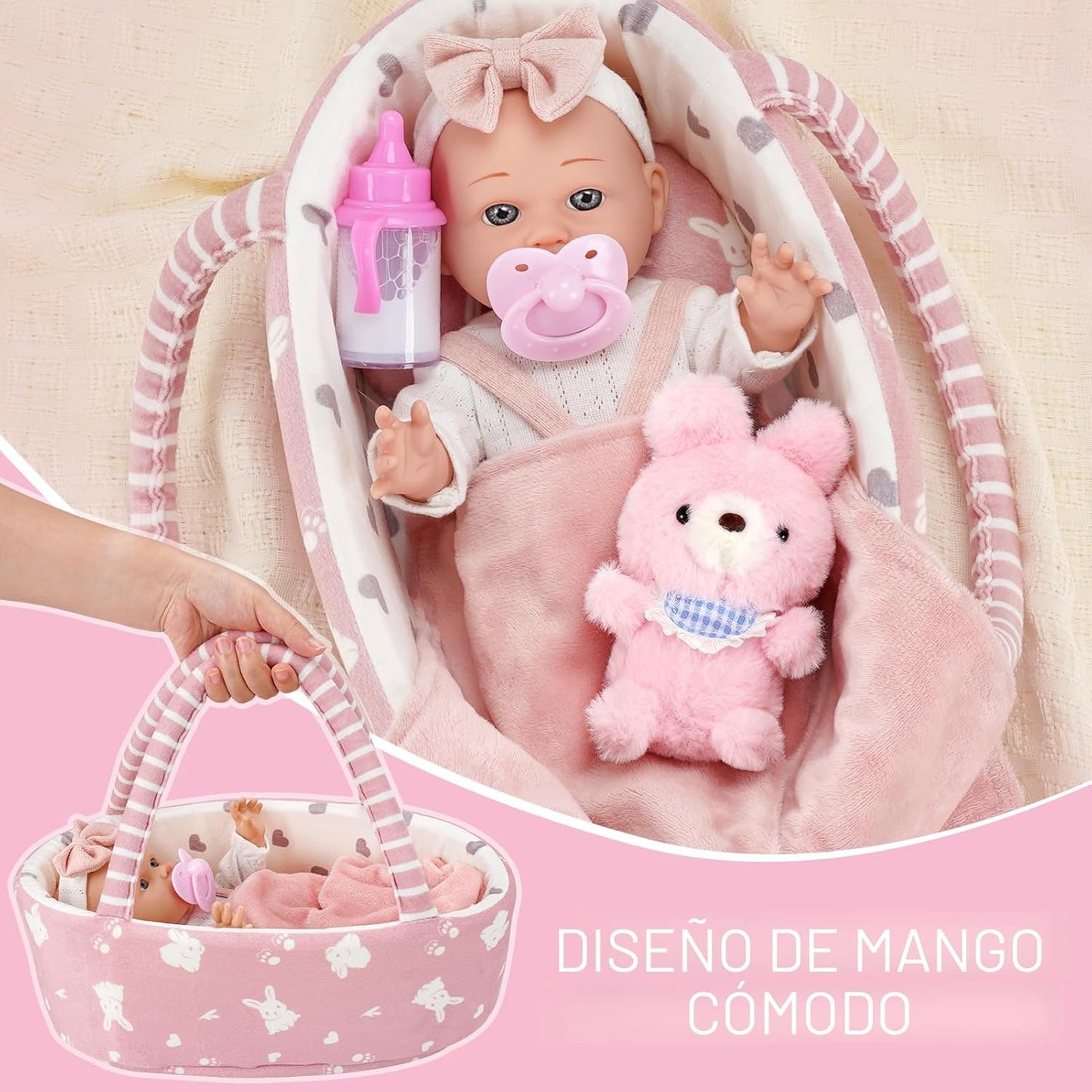 Dreamon Juego de Muñeca Bebé de 12 pulgadas con Cuna Moisés Portáti...