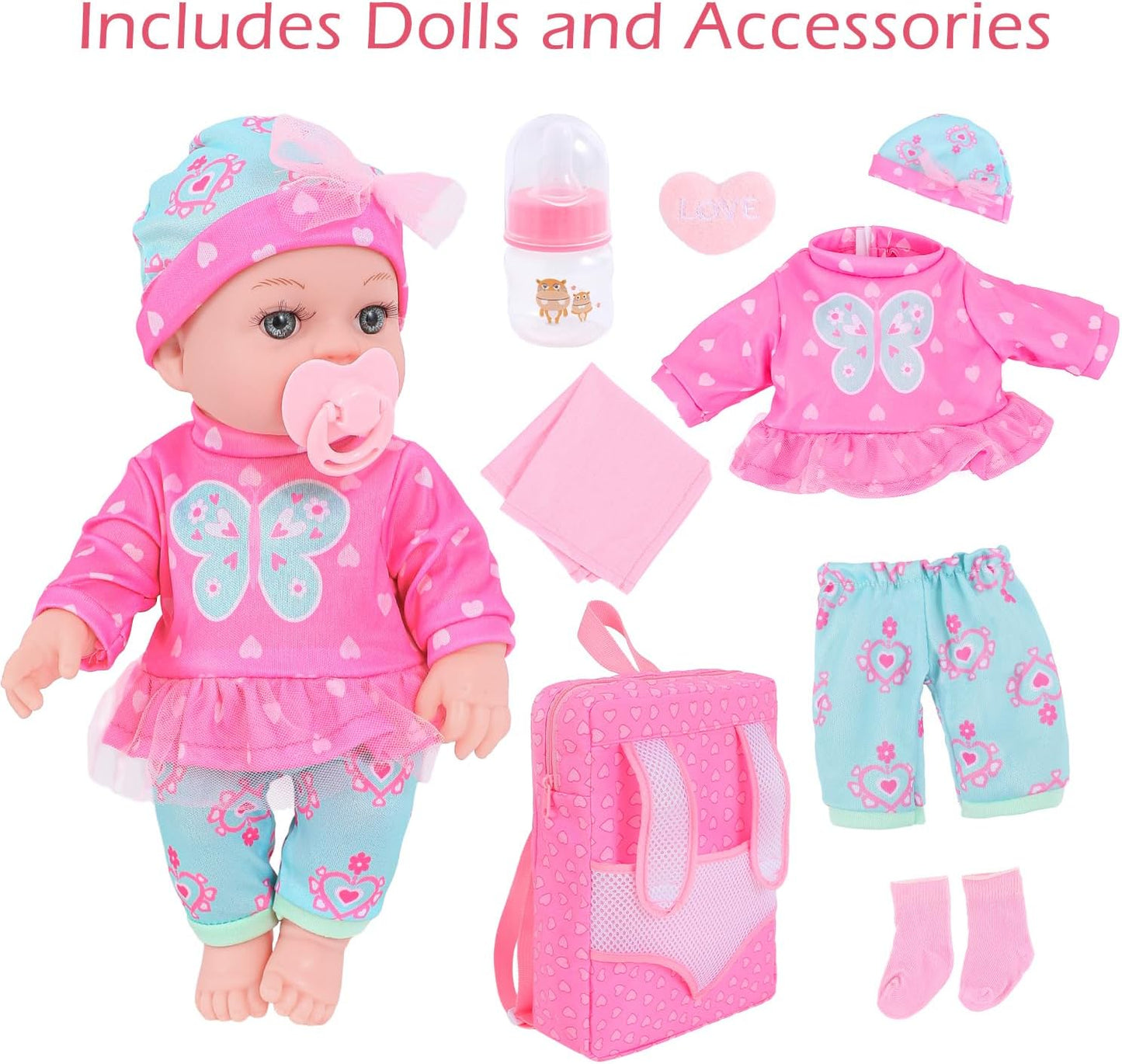DONTNO Muñeca de bebé de 12 pulgadas con ropa y mochila, muñeca Reb...