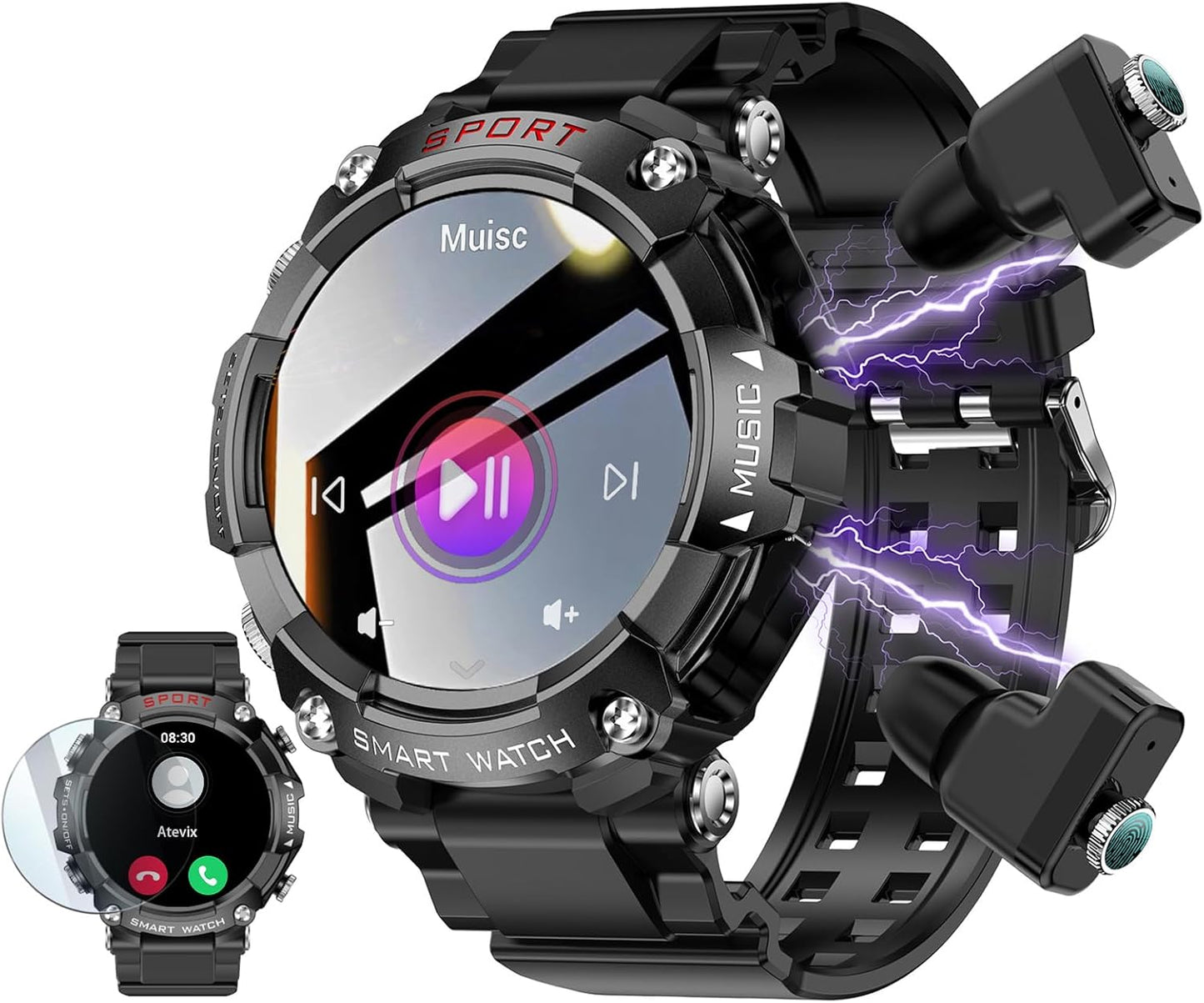 ATEVIX Reloj Inteligente con Auriculares para Hombre, Llamadas Blue...