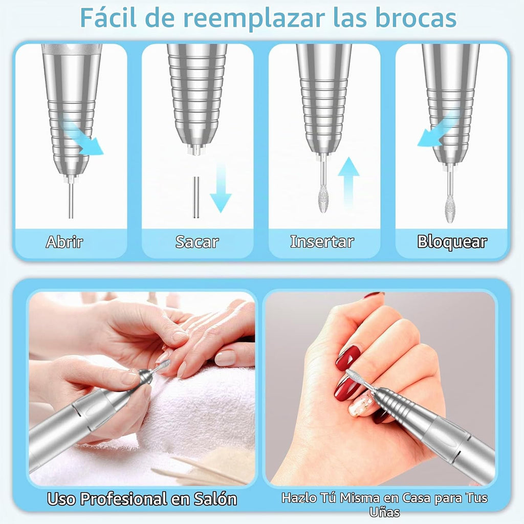 MOCOWIND Taladro de uñas portátil profesional 35000 RPM, lima eléct...