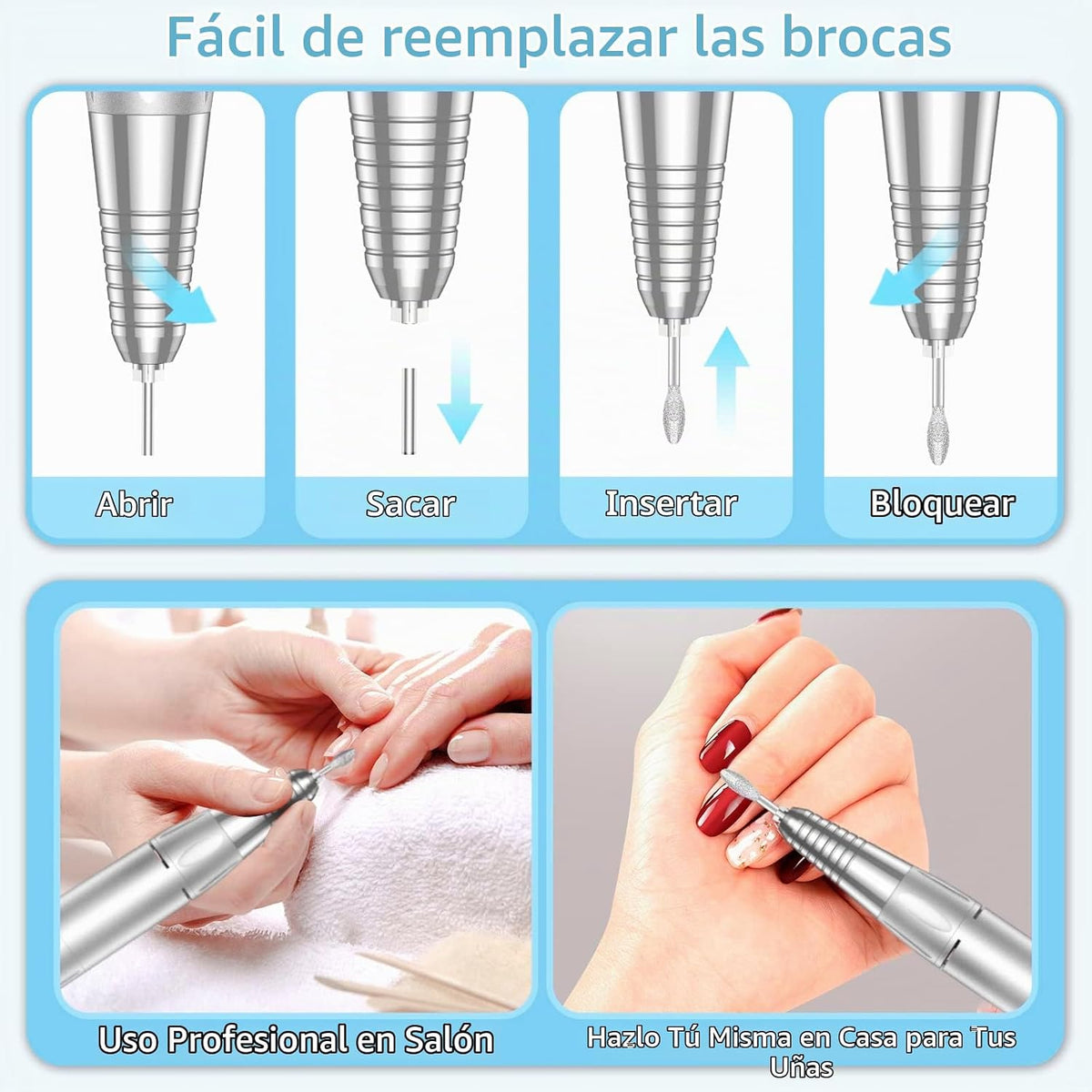 MOCOWIND Taladro de uñas portátil profesional 35000 RPM, lima eléct...