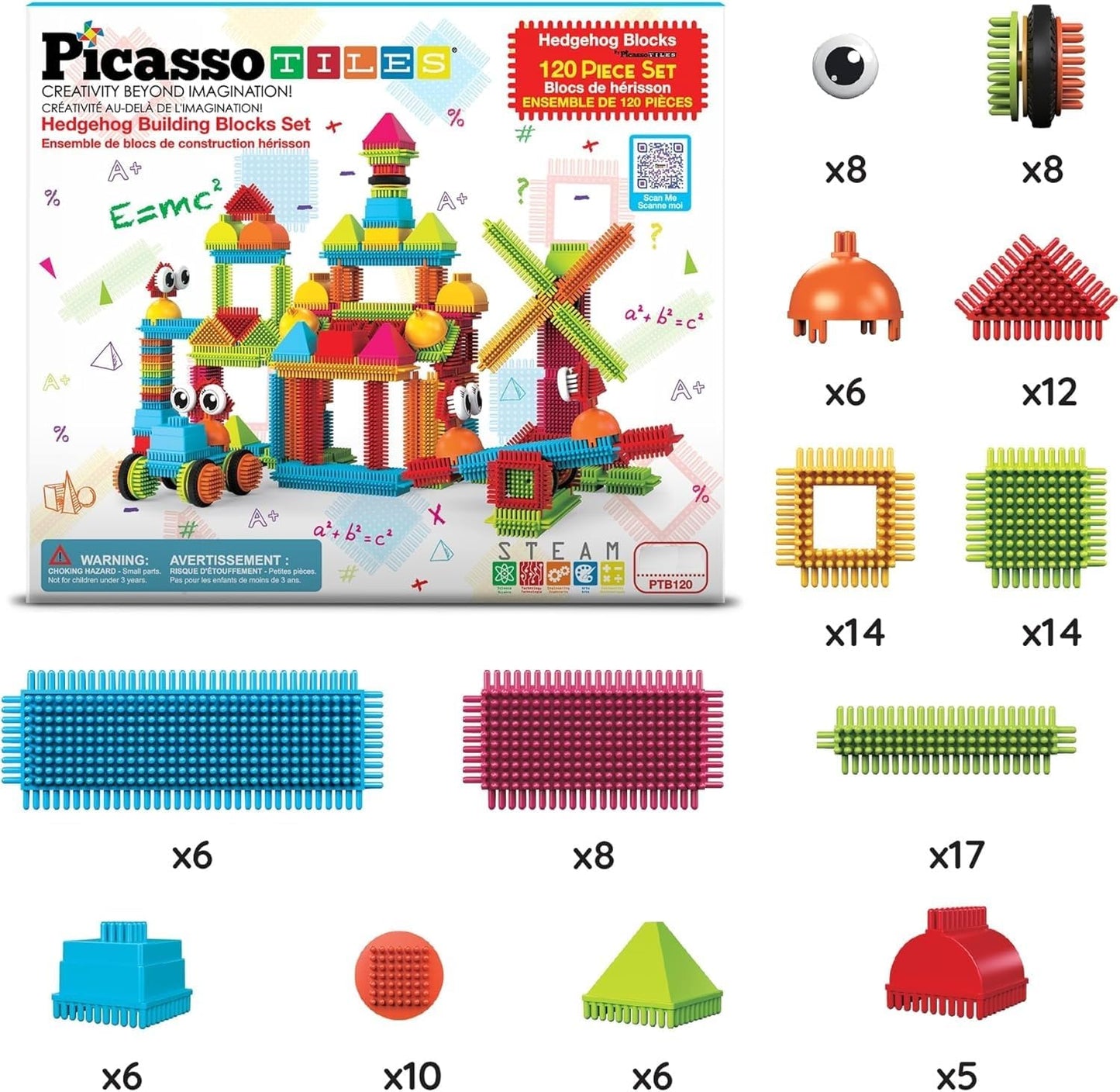 PicassoTiles Juego de 120 piezas de bloques de construcción entrela...