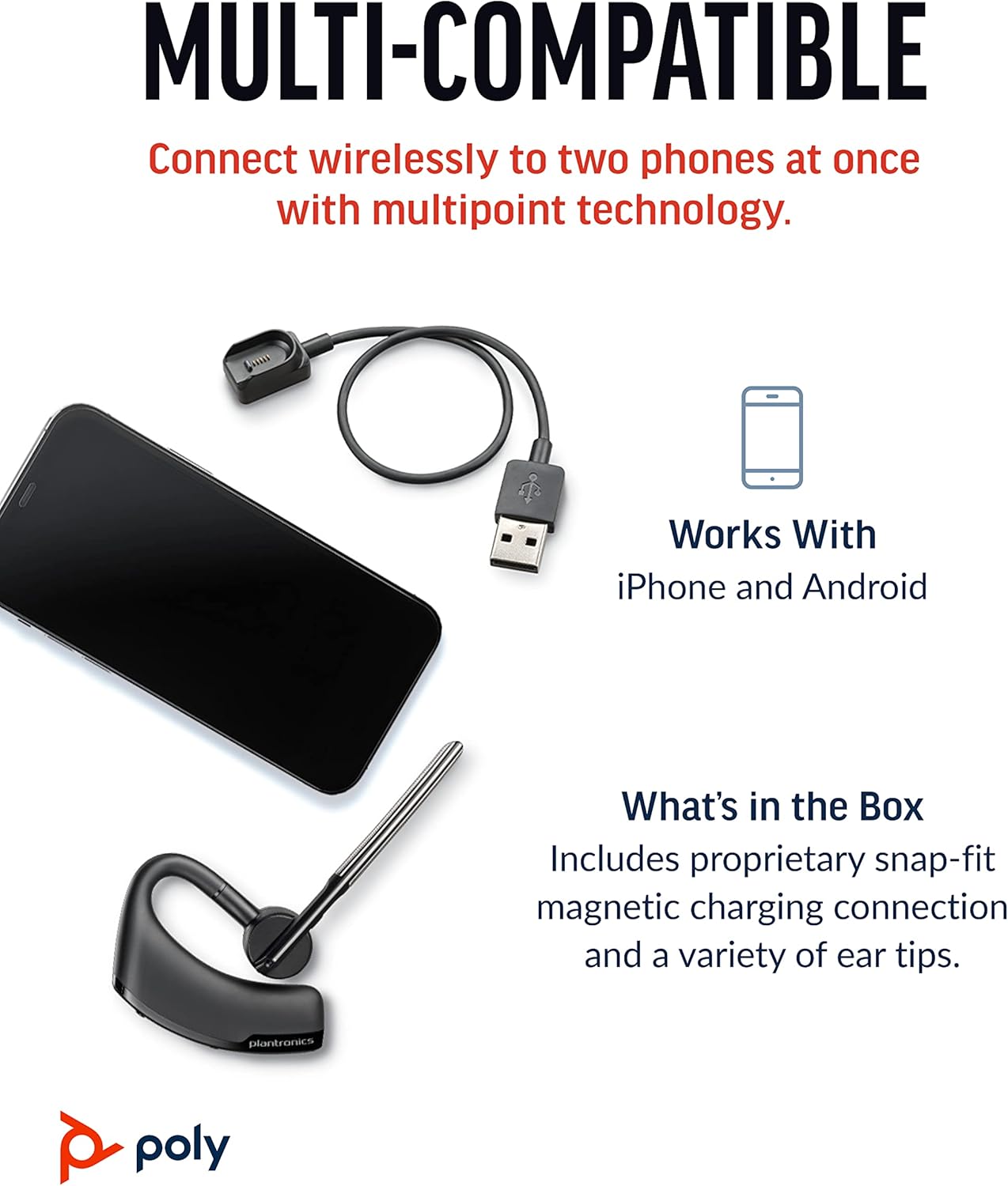 Poly Voyager Legend - Auriculares inalámbricos (Plantronics) – Bluetooth de un solo oído con micrófono de cancelación de ruido – Controles de voz – Botones de silencio y volumen – Diseño ergonómico