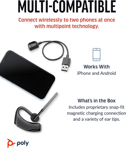 Poly Voyager Legend - Auriculares inalámbricos (Plantronics) – Bluetooth de un solo oído con micrófono de cancelación de ruido – Controles de voz – Botones de silencio y volumen – Diseño ergonómico