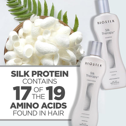 BioSilk Silk Therapy Duo Set Champú y Acondicionador, Cuidado Capilar de Limpieza Suave Para un Brillo Increíble, Sin Sulfatos, Parabenos y Libre de Crueldad, 12 Oz (Paquete de 2)