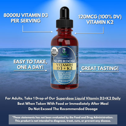 USDA Orgánico Gotas Líquidas de Vitamina D3 K2 para Adultos | Super...