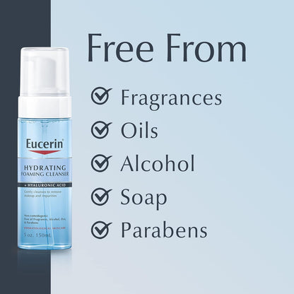 Eucerin Limpiador facial diario hidratante espumoso con ácido hialurónico, 5 onzas líquidas