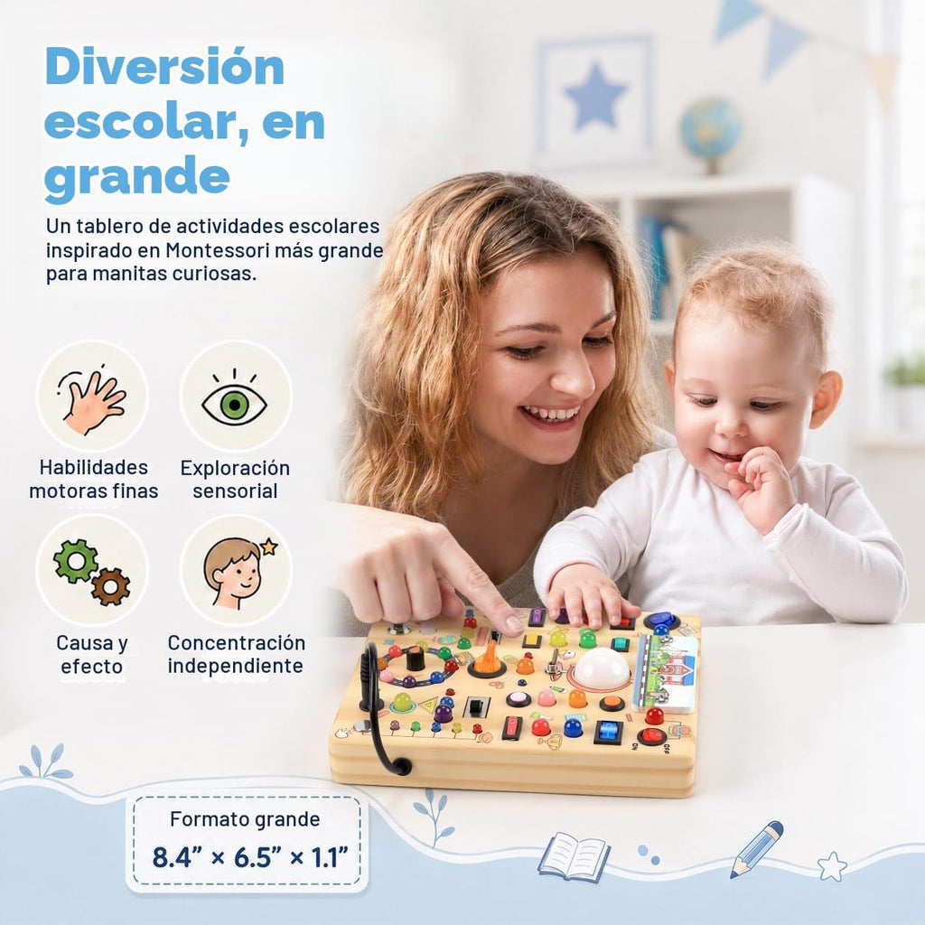 Tablero de actividades con interruptores de luz LED, juguetes Monte...