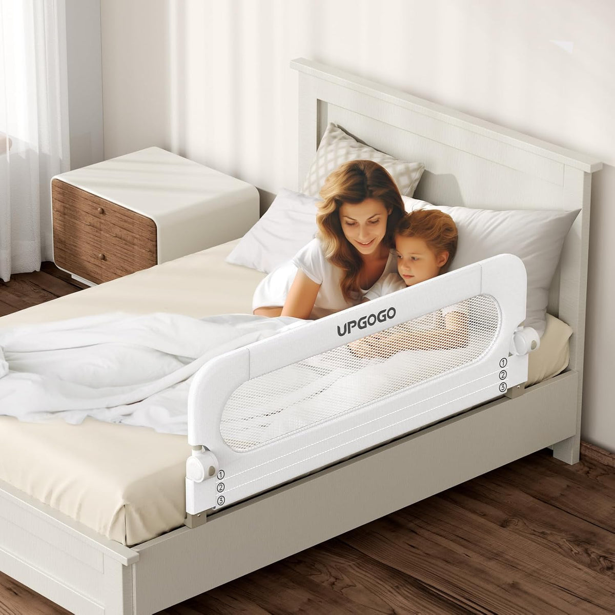 UPGOGO Riel de cama plegable para niños pequeños, blanco, 43 pulgad...