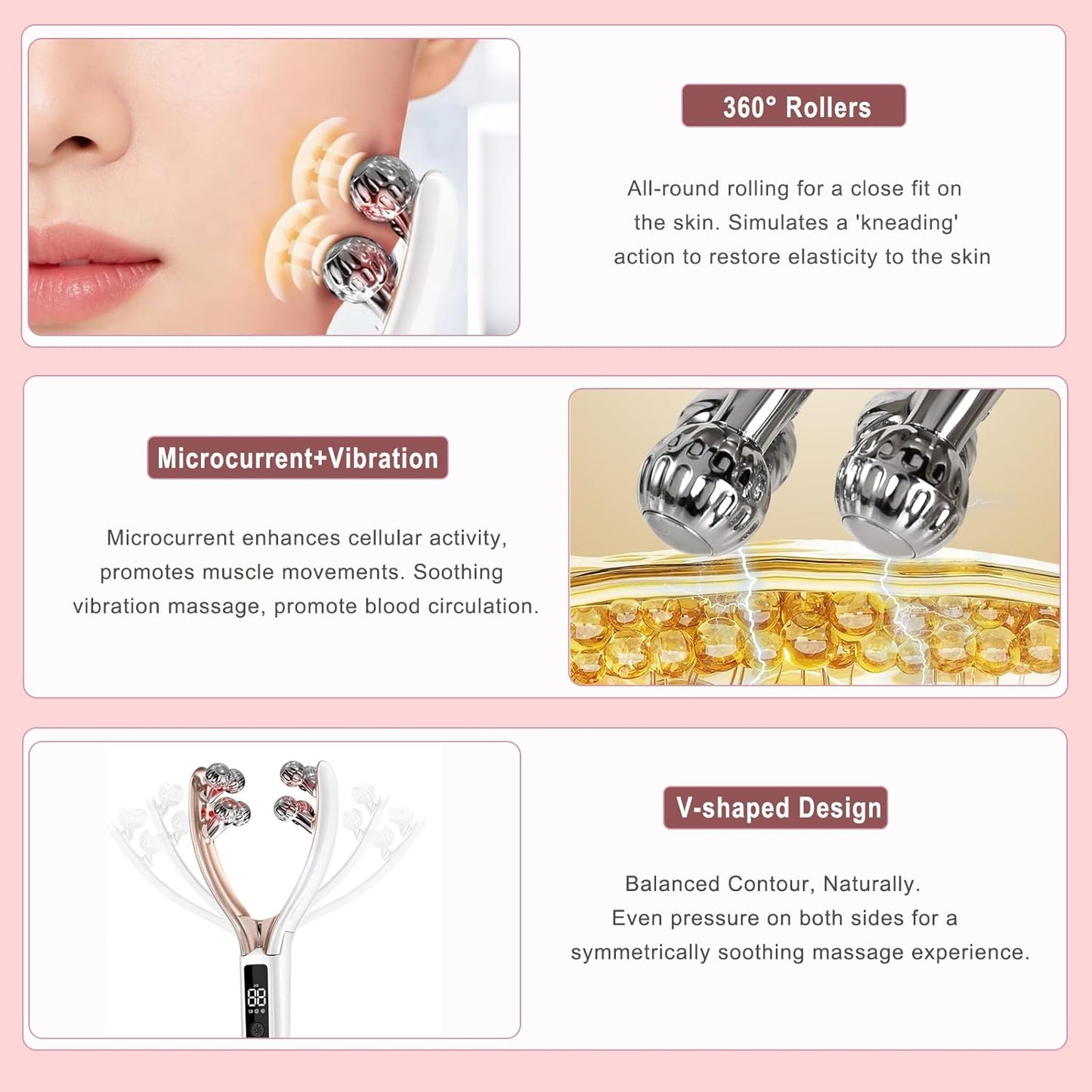 CXGRISE Masajeador facial inalámbrico, rodillo facial eléctrico 3D,...