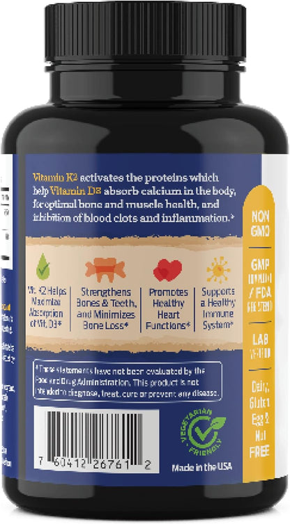 Suplemento ForestLeaf de vitamina D3 + K2 (MK7) - MenaQ7 - Calcio y...