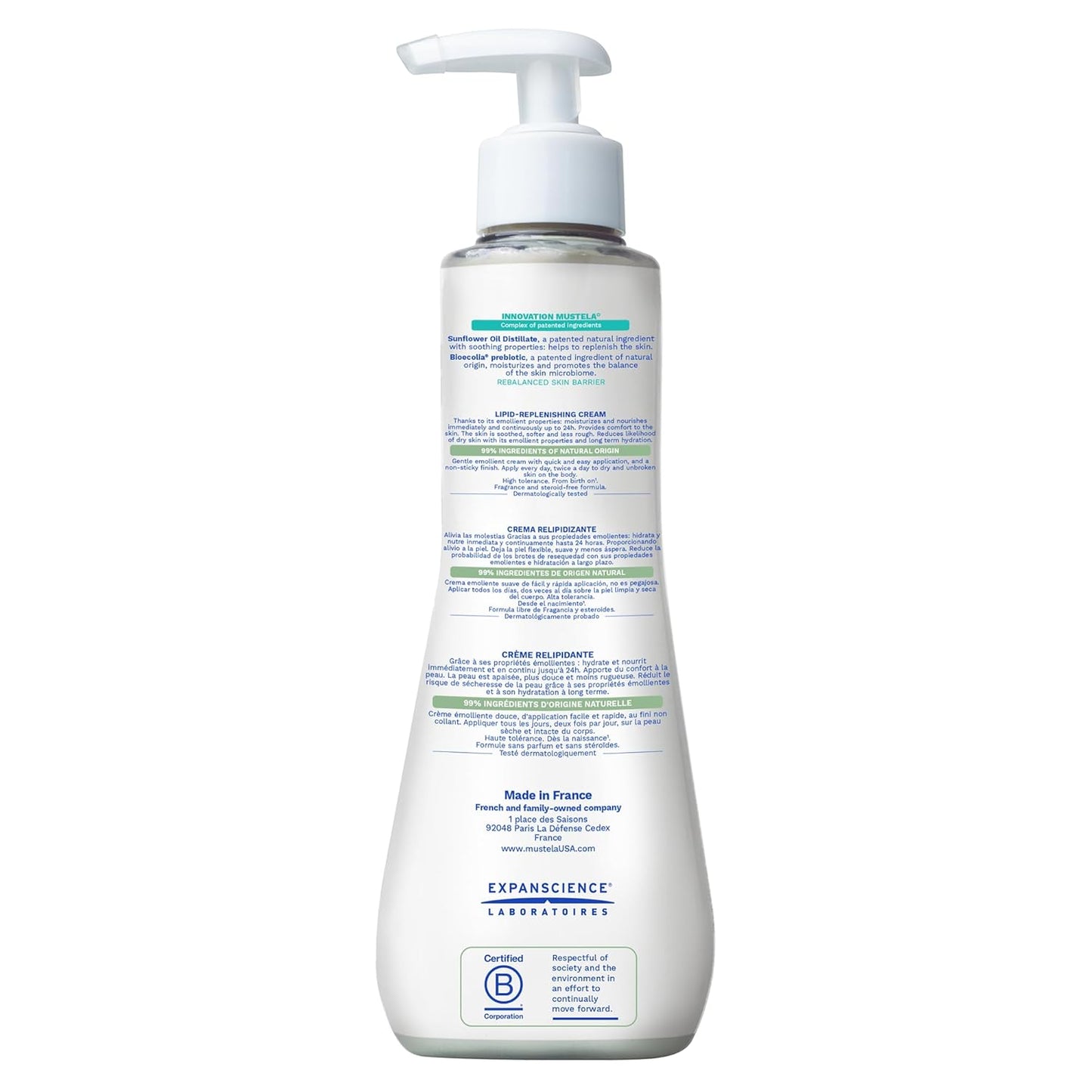 Mustela Stelatopia+ - Crema Reparadora de Lípidos - Hidratante para Piel con Tendencia al Eczema - Con Aceite Natural de Girasol y Prebiótico - Verificado por EWG - Para Bebés, Niños y Adultos - Sin