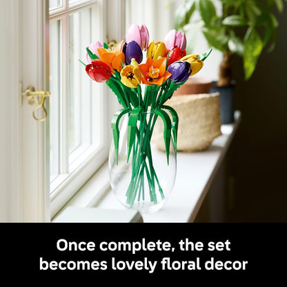 LEGO Botanicals - Juego de construcción de ramo de tulipanes para adultos, dormitorio, estante de libros y decoración de oficina para mujeres y hombres, a partir de 18 años, regalo para el día de San