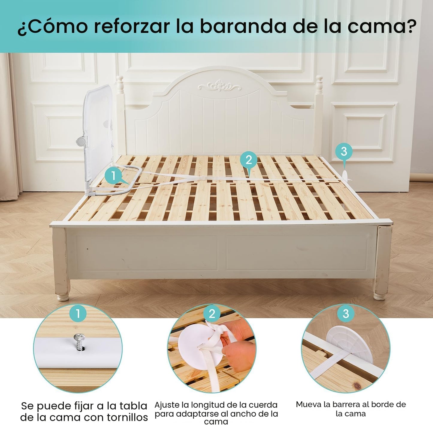 NUTIKAS Barandilla protectora para cama de bebé para niños pequeños...