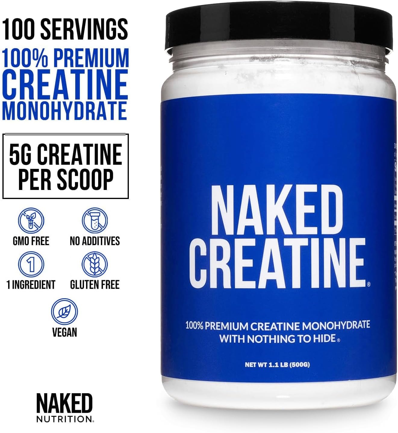 NAKED - Polvo de monohidrato de creatina micronizada pura, sin sabo...