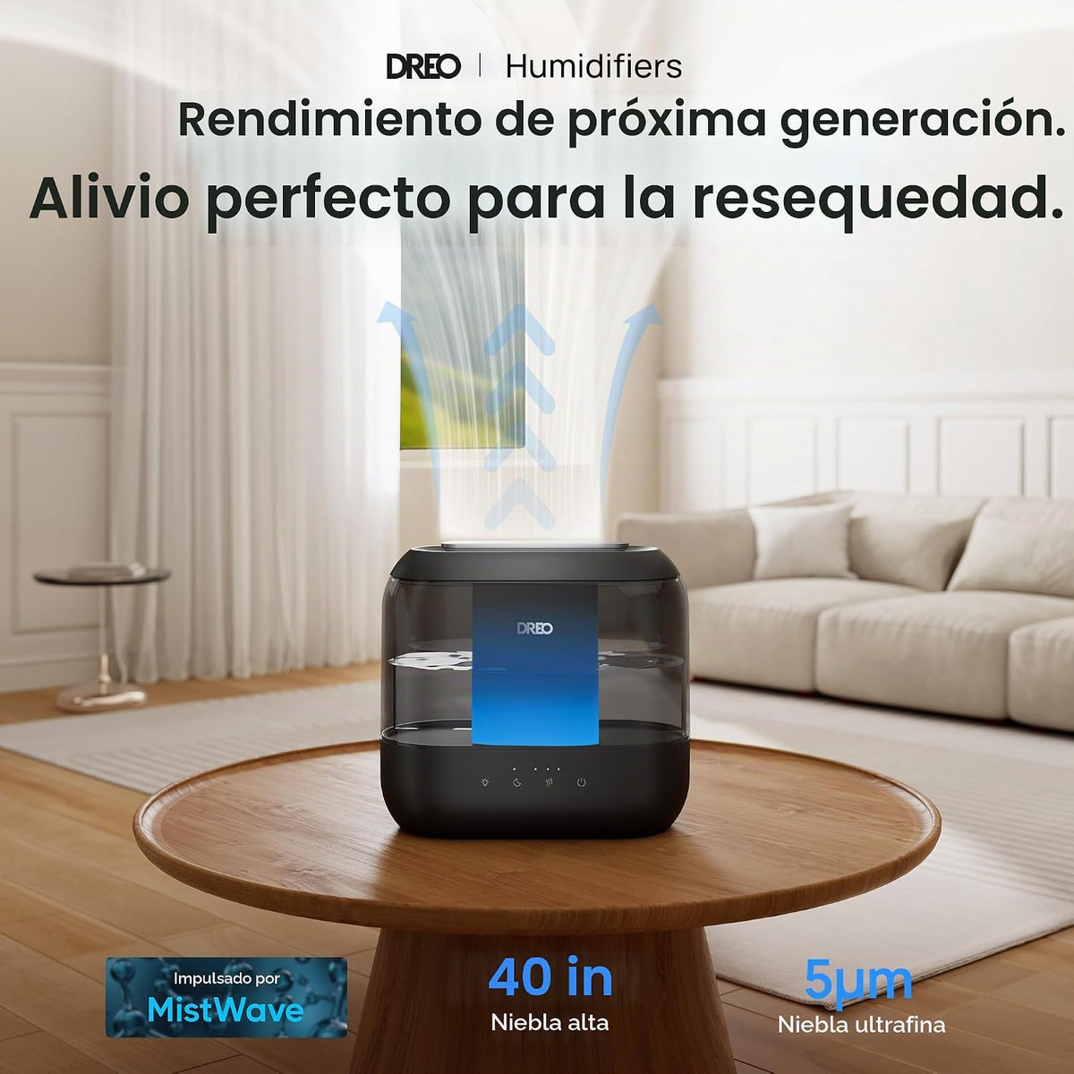 Dreo Humidificadores para dormitorio, llenado superior de 4L para h...