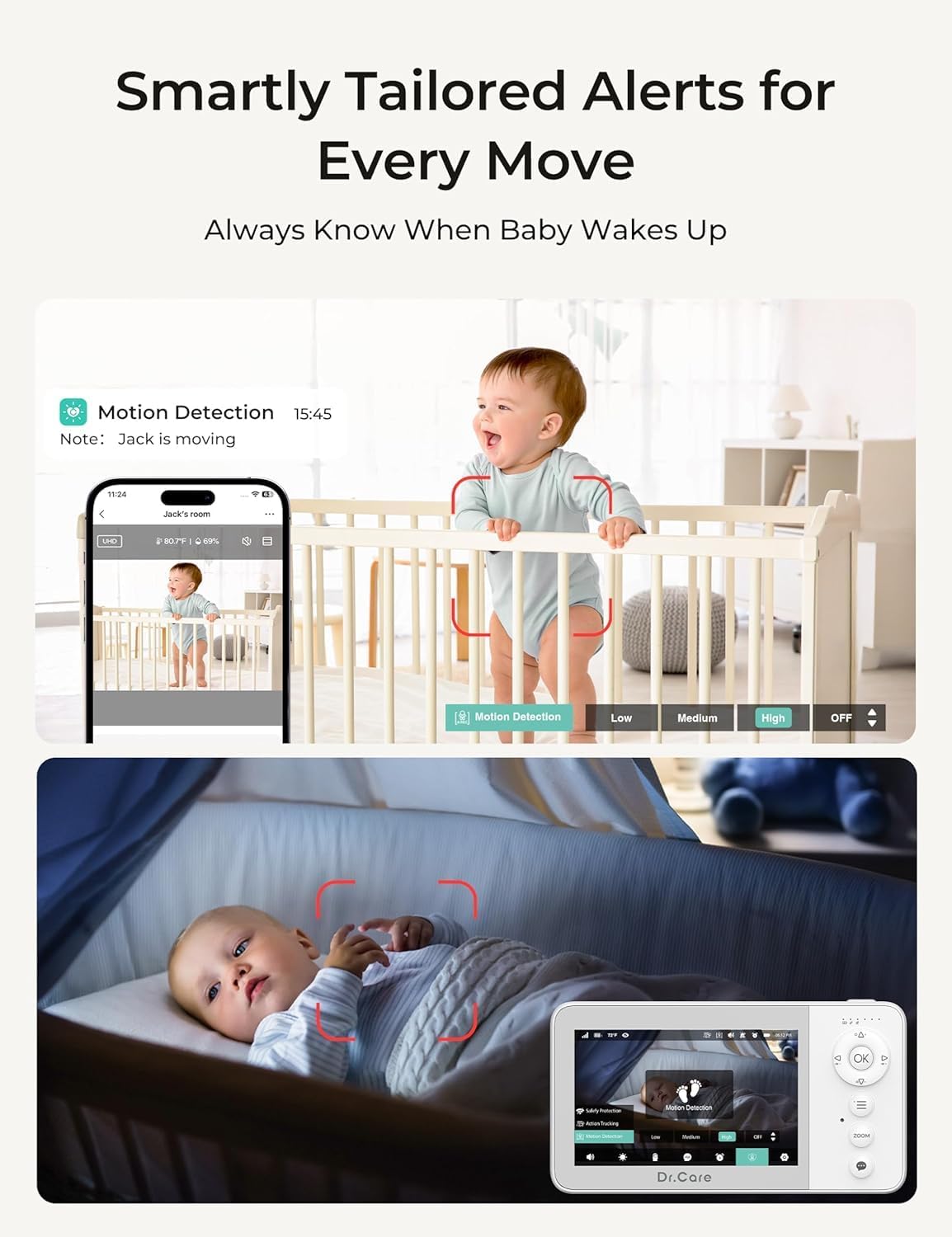 Dr.Care VistaView Lite RB Smart WiFi Monitor de bebé con 2 cámaras,...