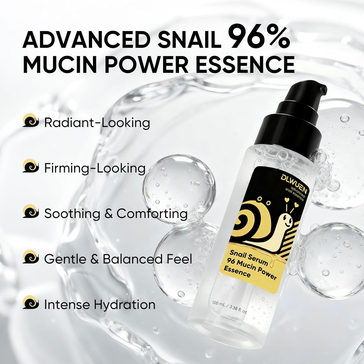Esencia de suero de mucina de caracol, caracol avanzado 96% esencia de poder de mucina, suero facial para mujeres y hombres con filtrado de secreción de caracol, cuidado facial de la piel para