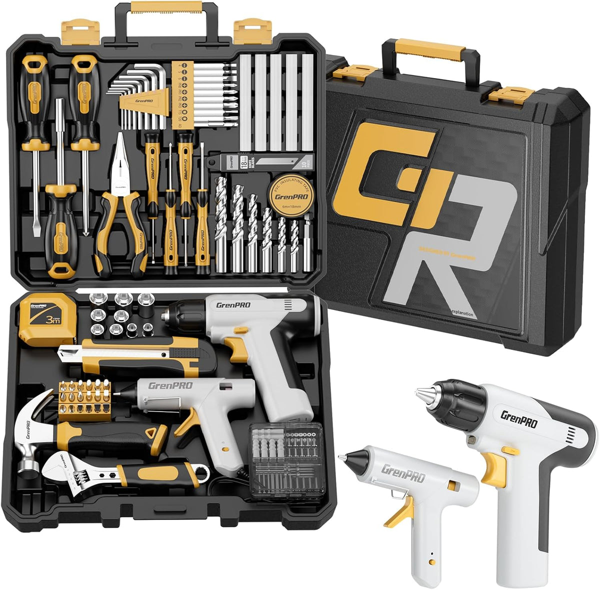 GRENPRO Juego de herramientas con taladro, 188 piezas de kit de her...