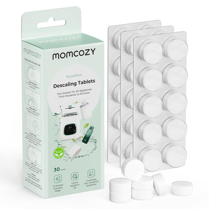Momcozy Pastillas Descalcificadoras Oficiales, Compatible con KleanPal Pro Lavabiberón para Bebé, Descalcificador para Eliminación de Leche y Sarro, 30 Unidades