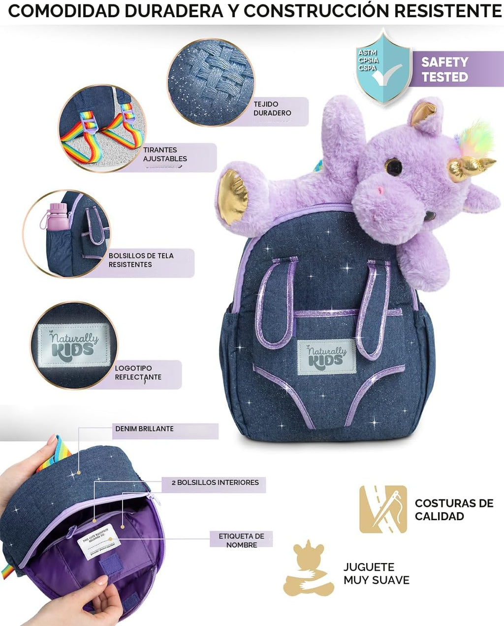 Mochila para niños pequeños Naturally KIDS con. Juguete de peluche...