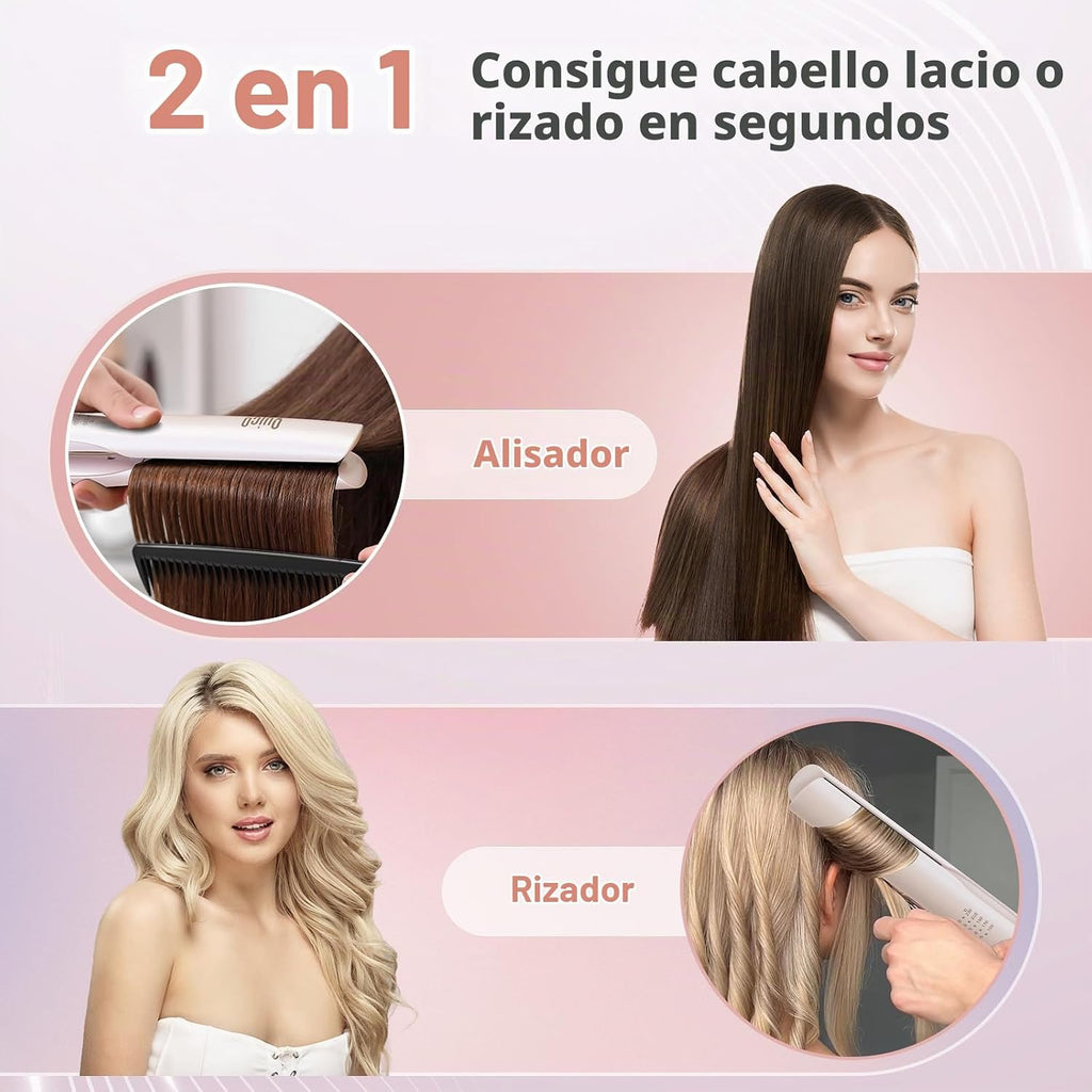 Quico - Plancha de pelo de doble voltaje, 100-240V, plancha de pelo...